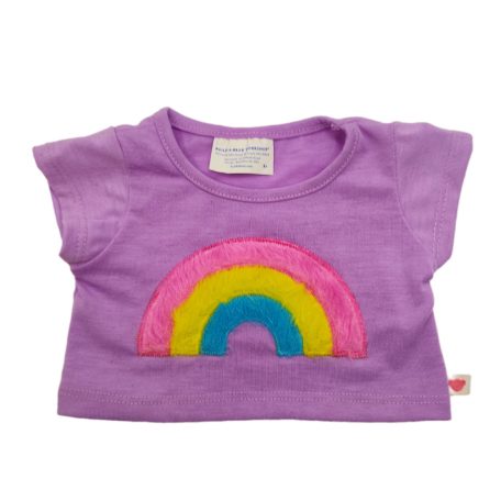 Build-A-Bear lila plüss ruha póló szemből szivárvány mintával