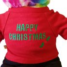 Zöld hímzett Happy Christmas felirat piros játék pólón közelről