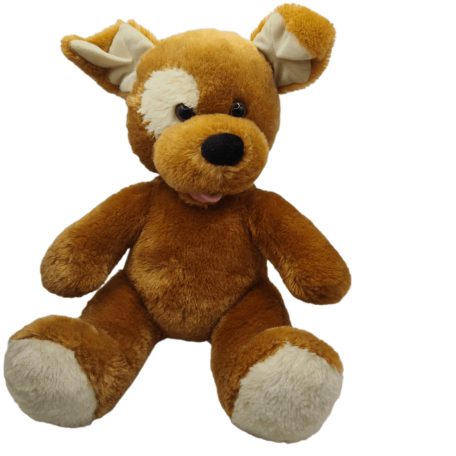 Eredeti Build-A-Bear Workshop barna-fehér foltos plüss kutya szemből