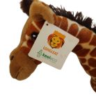  Eredeti oroszlános Longleat és Keeleco gyári papírcímke a zsiráf plüss feje mellett közelről fotózva