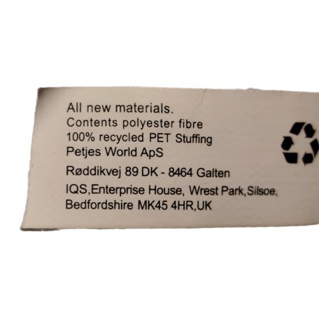 Eredeti 100% újrahasznosított textil címke Petjes World plüss játékon