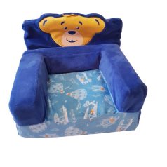 Build-A-Bear macifejes kék plüss játék fotel szivacs béléssel szemből fotózva