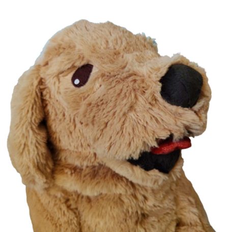 IKEA GOSIG GOLDEN óriás 70cm retriever plüss fej közelről, hímzett barna szem