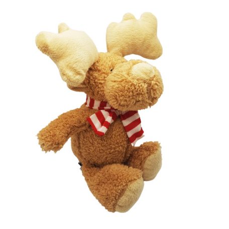 Kinder plüss jávorszarvas 32 cm nagyszőrű piros fehér sálas rénszarvas Ferrero