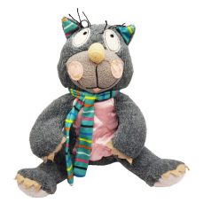 zürke Kinder cica plüss 21 cm színes csíkos sállal szemből