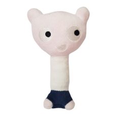 IKEA HIMMELSK világos rózsaszín plüss marokcsörgő 16 cm, hímzett nagy szemekkel és mosolygós arccal