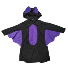 Fekete lila puha plüss denevér jelmez gyerekeknek kapucnival, fülekkel és szárnyakkal