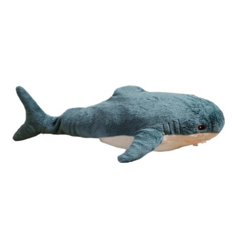 IKEA BLÅHAJ cápa plüss oldalnézet 58 cm kék fehér