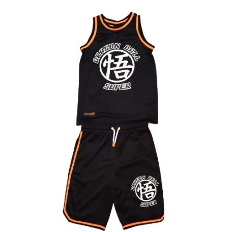 Dragon Ball Super Goku mintás fekete gyerek kosárlabda trikó és nadrág szett szemből fotózva
