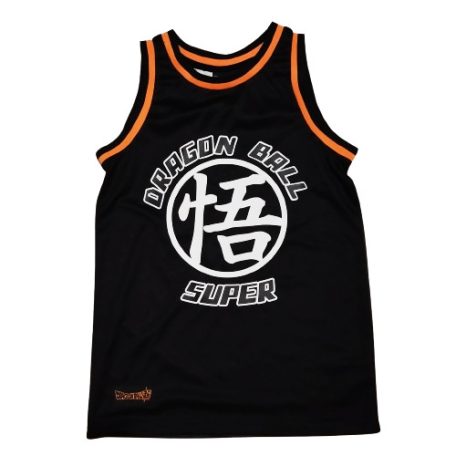 Dragon Ball Super feliratos és hímzett jelzésű fekete gyerek kosárlabda trikó szemből