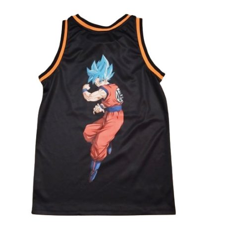 Son Goku anime karakter mintás fekete gyerek kosárlabda trikó hátulnézetből