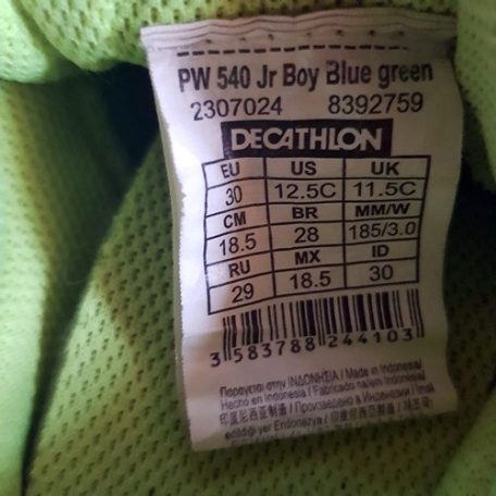 Decathlon Domyos PW 540 Jr Boy gyári mérettáblázat és vonalkód közelről