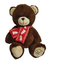   Barna ülő maci plüss, karácsonyos sálban 26 cm / La Grande Récré