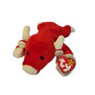Eredeti Ty Beanie Babies Snort plüss bika papírcímkével szemből