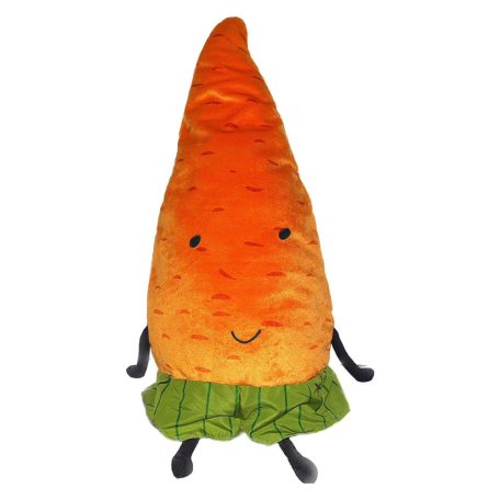 IKEA sárgarépa plüss arc közelről, mosolygós TORVA figura