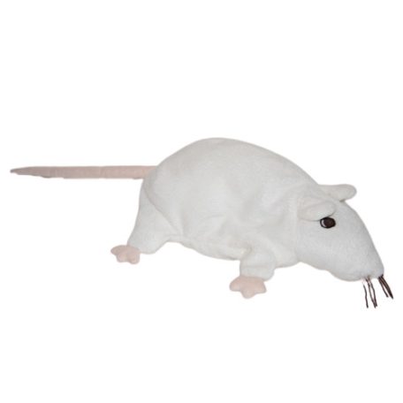 IKEA GOSIG RÅTTA fehér plüss patkány 22 cm test + 17 cm farok, rózsaszín tappancsokkal
