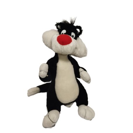 Szilveszter cica plüssfigura 24 cm szemből piros orral
