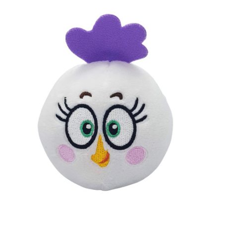 Angry Birds Matilda plüss szemből fehér test lila konty zöld szem sárga csőr rózsaszín pír