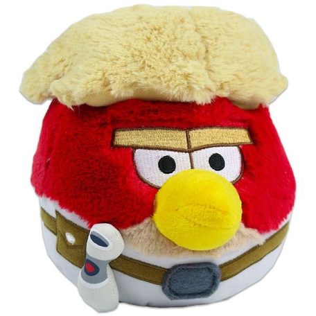 Angry Birds Star Wars Luke Skywalker plüss szemből piros arc szőke haj fehér Jedi ruha fénykard sárga csőr