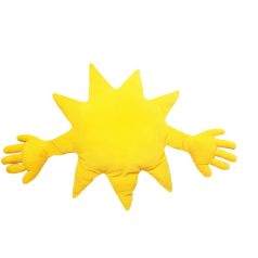 IKEA FAMNIG nap forma sárga plüss párna kitárt kezekkel, 82 cm fesztáv