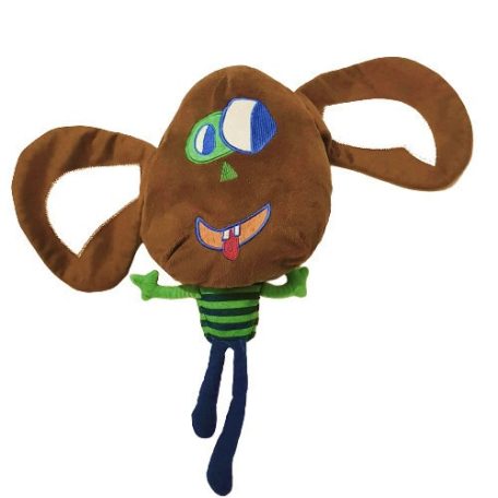 IKEA SAGOSKATT majom plüss szemből, barna, zöld csíkos felső, hímzett arc, 48 cm limitált ritka