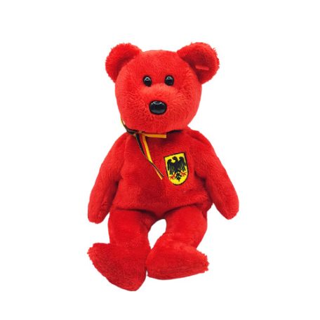 Ty Beanie Babies Graf Von Rot piros plüss maci hímzett német sas címerrel szemből fotózva