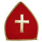Piros Szent Miklós püspöksüveg nagyméretű arany kereszttel