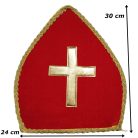 Piros Szent Miklós püspöksüveg nagyméretű arany kereszttel Lemért centiméterrel