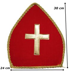Piros Szent Miklós püspöksüveg nagyméretű arany kereszttel Lemért centiméterrel