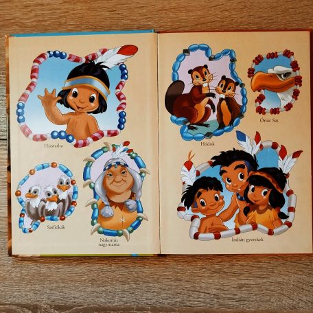 A mesekönyv szereplői: Hiawatha, Nokomis, mókusok, Óriás Sas