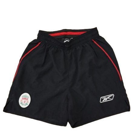 Reebok Liverpool FC hivatalos fekete gyerek rövidnadrág szemből fotózva