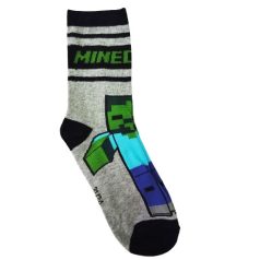 Szürke Minecraft zombi mintás zokni oldalnézetből szőtt mérettel