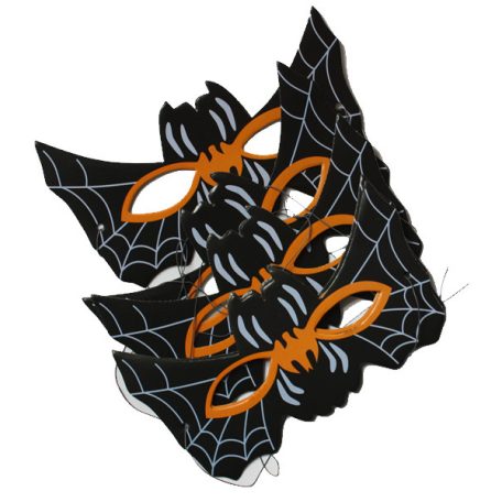 Fekete narancs denevér formájú papír szemmaszk pókháló mintával, gumipántos halloween álarc
