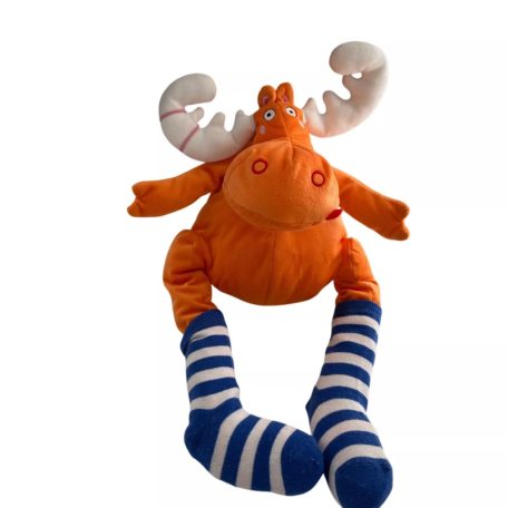  IKEA BARNSLIG ÄLG narancs rénszarvas plüss 46cm szemből nagy agancs zoknival