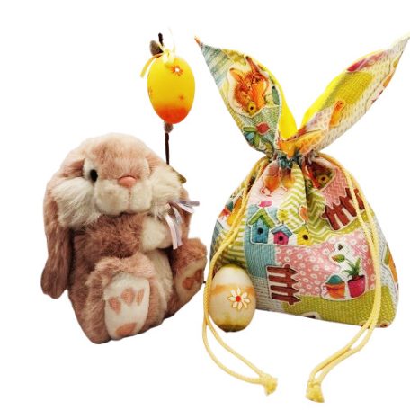 Húsvéti nyuszifüles textilszsák 34 cm x 22 cm dekorációval