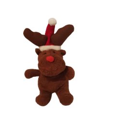 Szarvas plüss Mikulás sapkában 17 cm