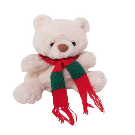Maci plüss csíkos sálas 19 cm