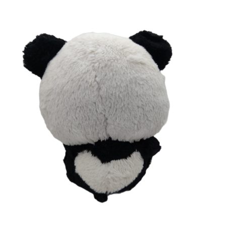 Nagyszemű fekete-fehér plüss panda mackó hátulról fotózva